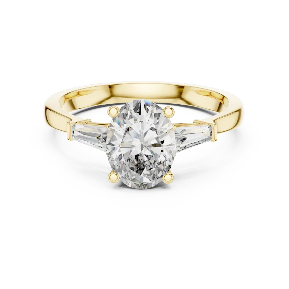 Symmetry Oval and Baguette Three Stone Solitaire Ring - Image 2