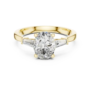 Symmetry Oval and Baguette Three Stone Solitaire Ring - Image 2