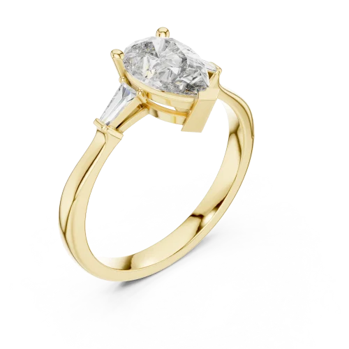 Luminary Pear and Baguette Three-Stone Solitaire Ring