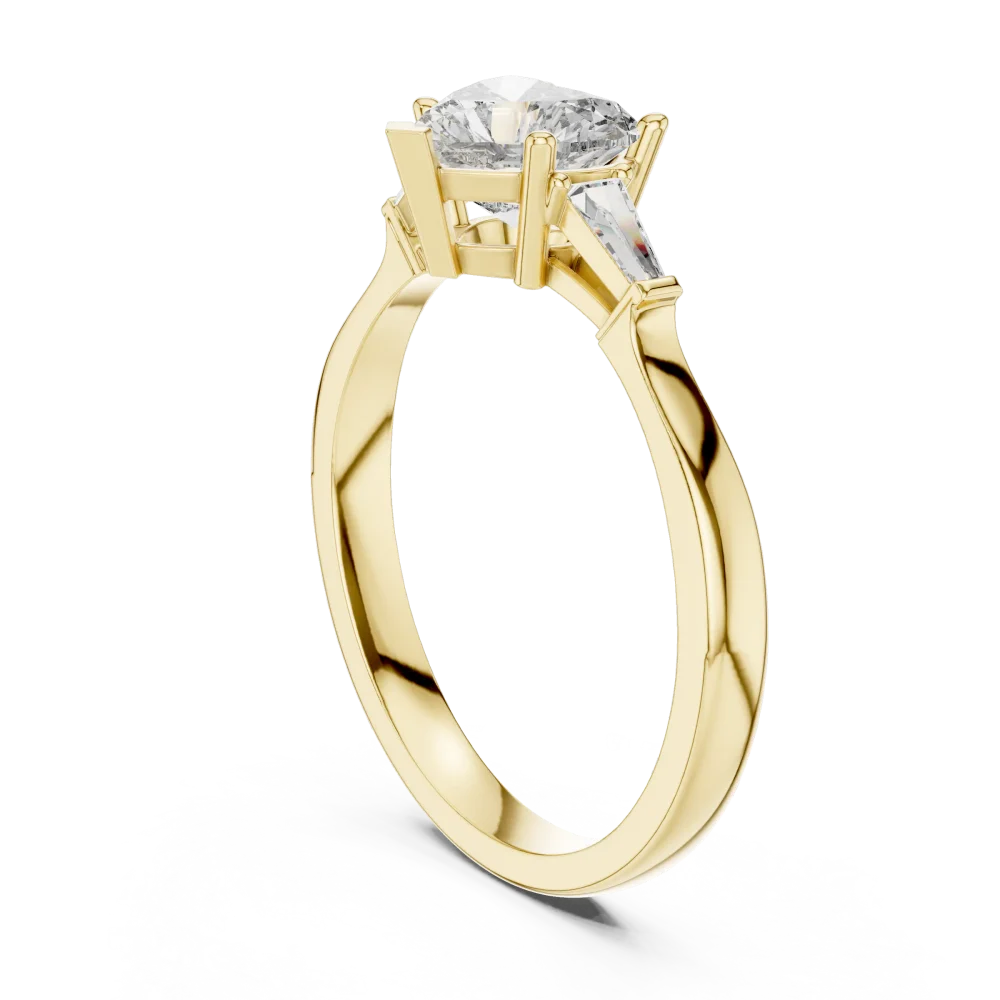 Symmetry Heart and Baguette Three Stone Solitaire Ring - Image 3