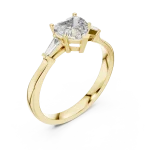 Symmetry Heart and Baguette Three Stone Solitaire Ring