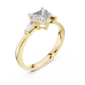 Symmetry Heart and Baguette Three Stone Solitaire Ring