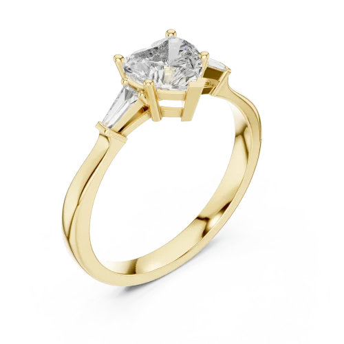 Symmetry Heart and Baguette Three Stone Solitaire Ring