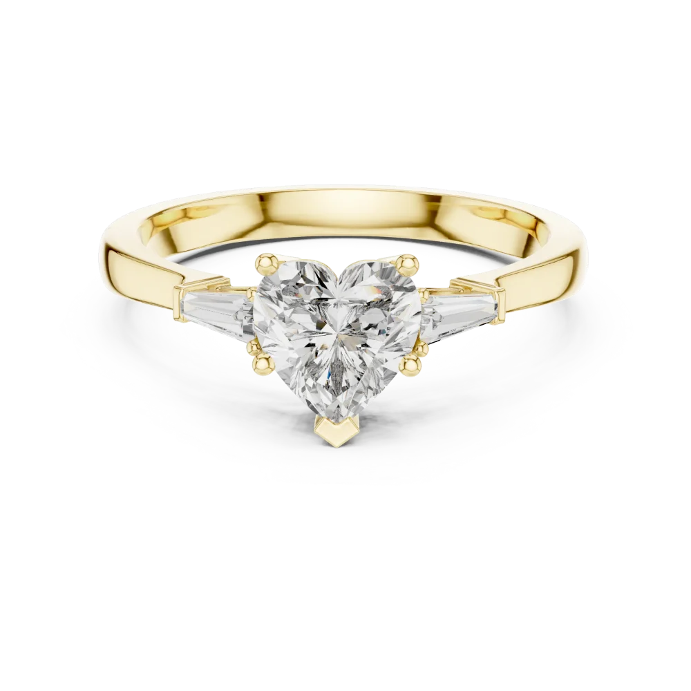 Symmetry Heart and Baguette Three Stone Solitaire Ring - Image 2