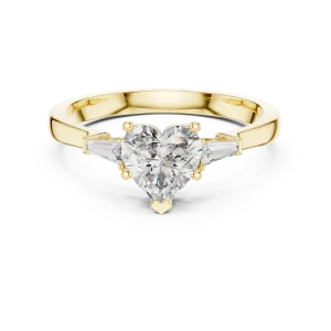 Symmetry Heart and Baguette Three Stone Solitaire Ring - Image 2