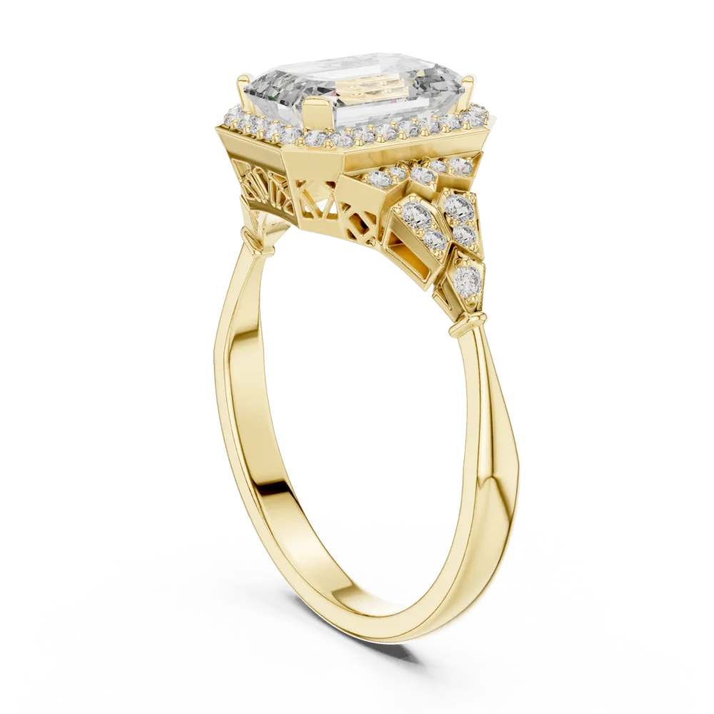 Luminary Emerald Cut Geometric Halo Solitaire Ring - Image 3