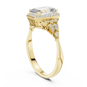 Luminary Emerald Cut Geometric Halo Solitaire Ring - Image 3