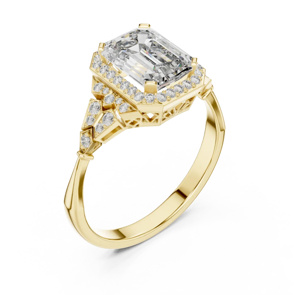 Discover the radiant beauty of our emerald-cut halo solitaire ring. Handcrafted with precision for unmatched brilliance, secure yours today.