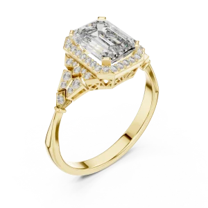 Luminary Emerald Cut Geometric Halo Solitaire Ring