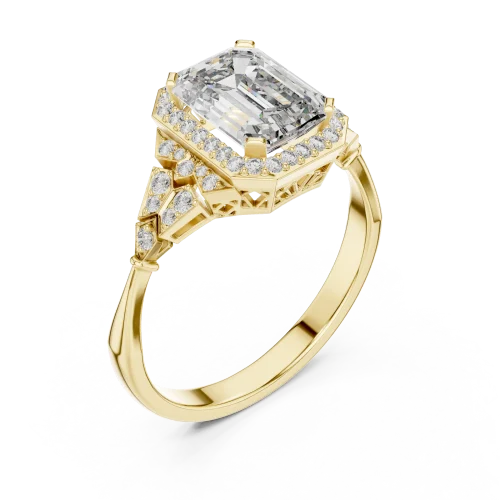 Luminary Emerald Cut Geometric Halo Solitaire Ring