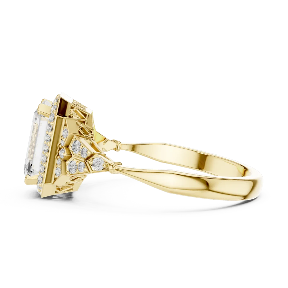Luminary Emerald Cut Geometric Halo Solitaire Ring - Image 4