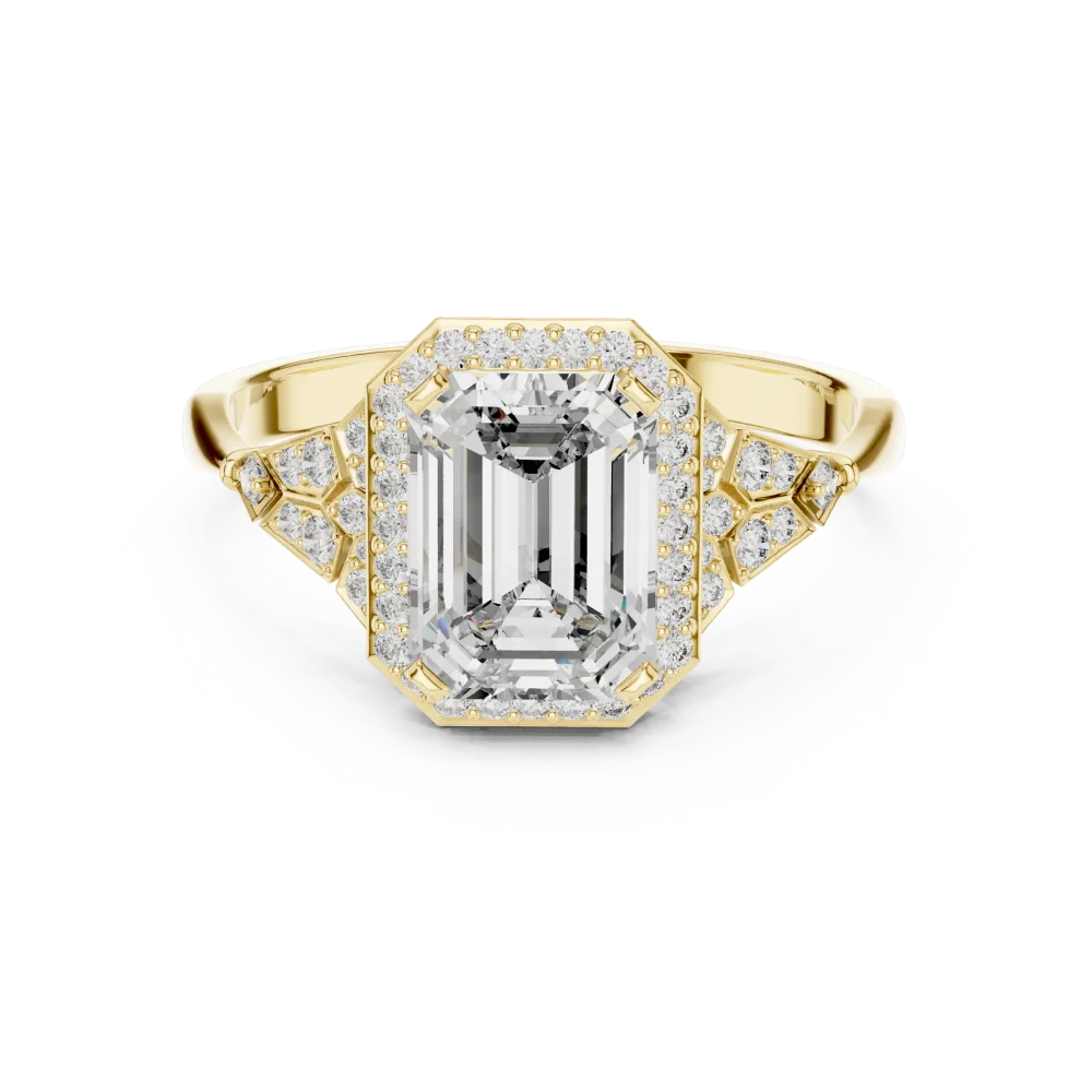 Luminary Emerald Cut Geometric Halo Solitaire Ring - Image 2