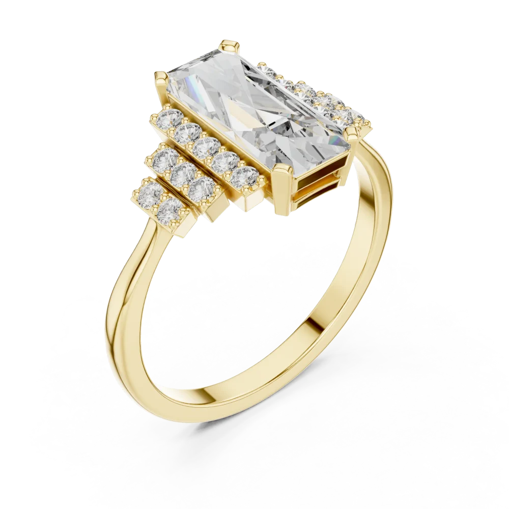 Discover the Luminary Emerald Cut Solitaire Ring. Featuring brilliant DIAMEUR diamonds in an architectural tiered design. Shop this modern luxury.