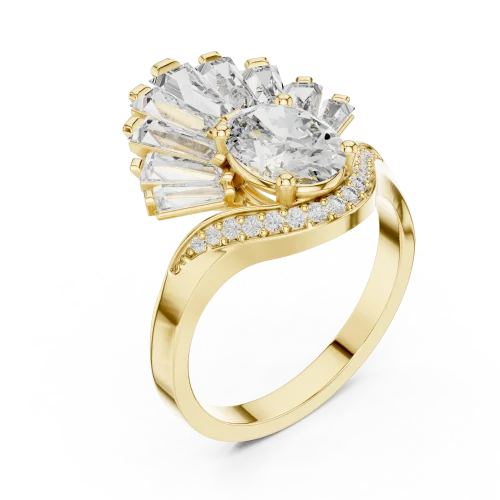Luminary Oval and Baguette Fan Statement Solitaire Ring