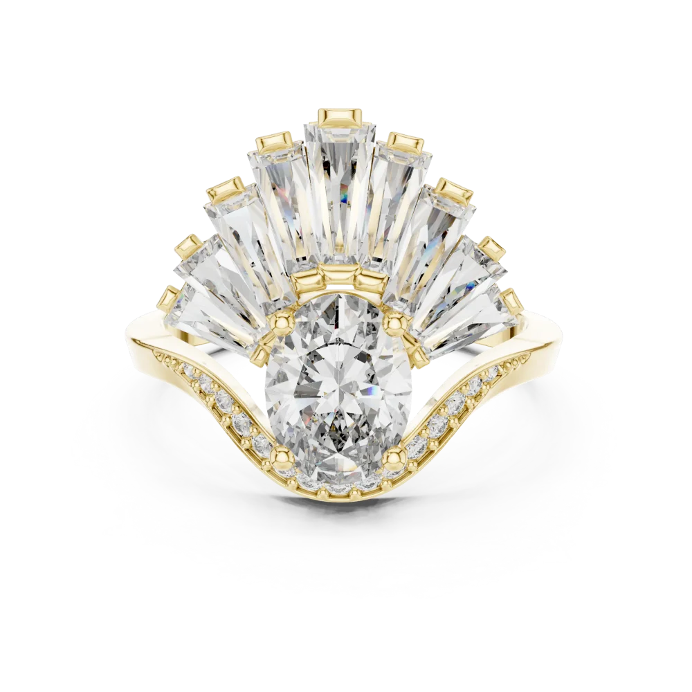 Luminary Oval and Baguette Fan Statement Solitaire Ring - Image 2