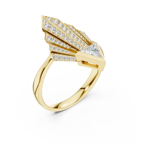 Architectural Trillion Deco Pavé-Set Cocktail Ring