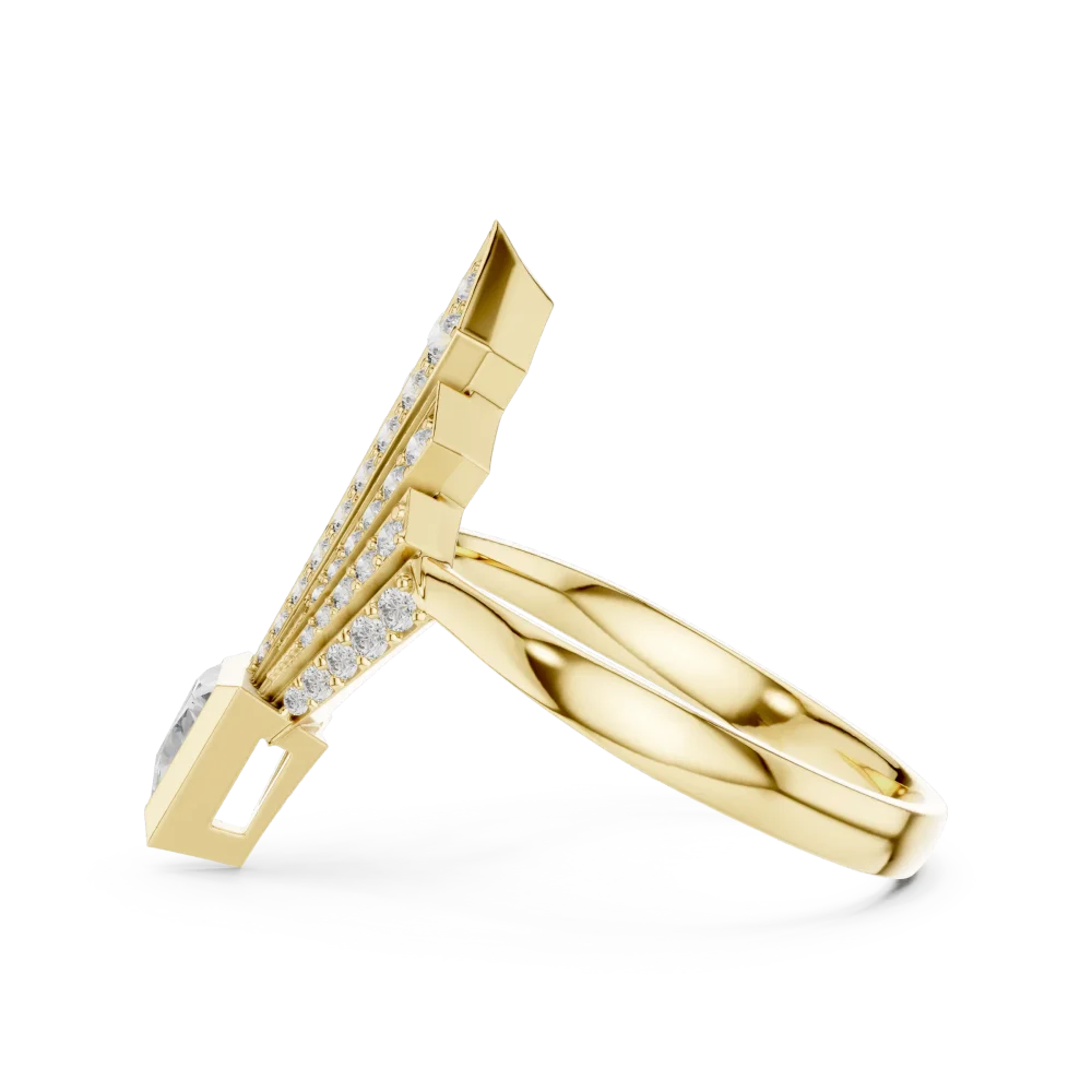 Architectural Trillion Deco Pavé-Set Cocktail Ring - Image 4