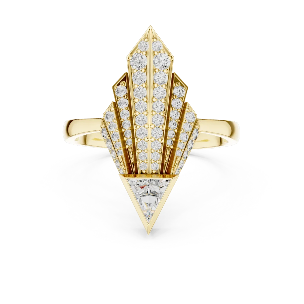 Architectural Trillion Deco Pavé-Set Cocktail Ring - Image 2