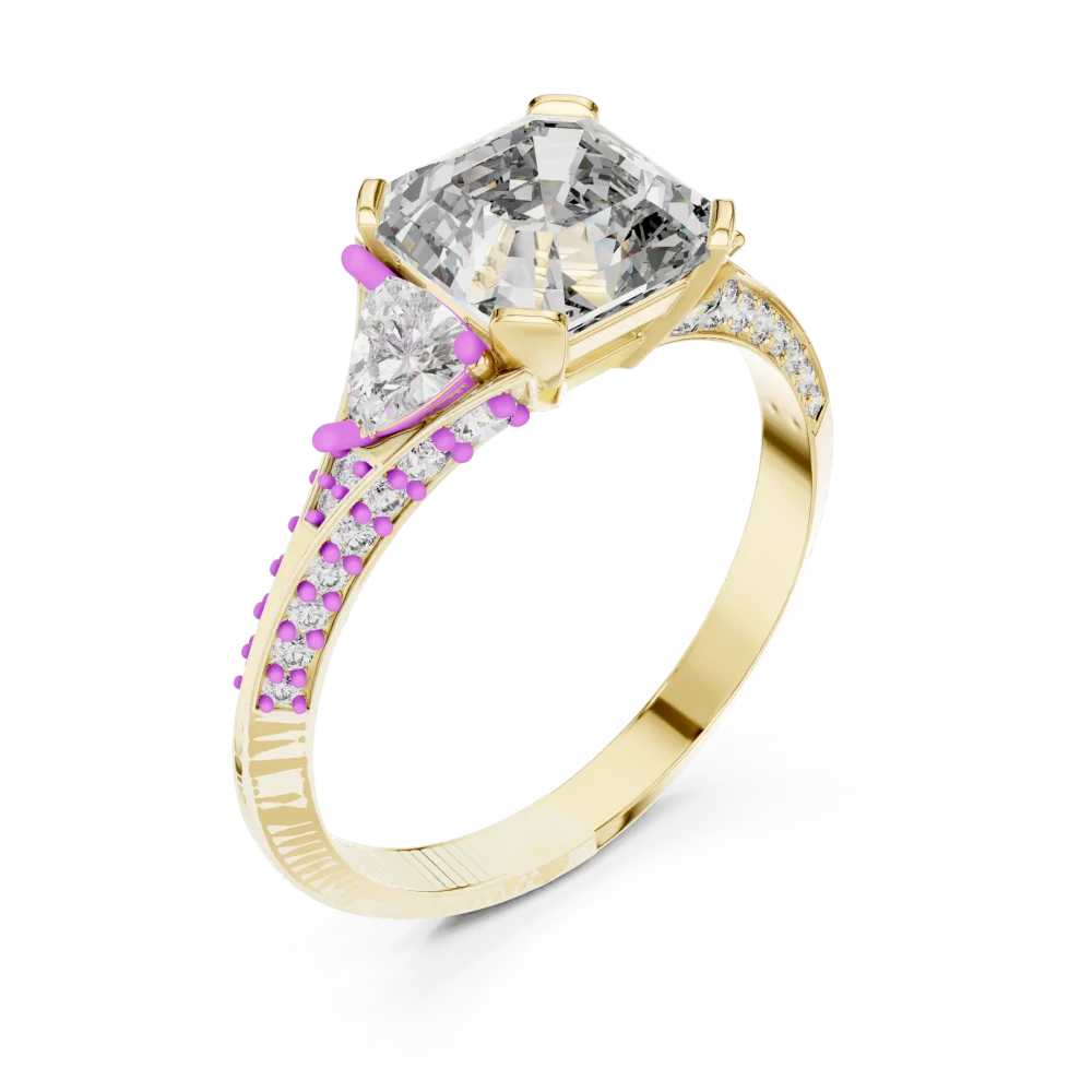 Celebrate forever with this emerald-cut DIAMEUR diamond three-stone ring. Featuring brilliant trillion accents, discover the pinnacle of modern luxury.