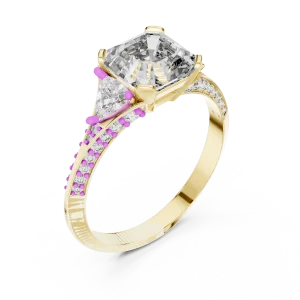 Symmetry Emerald and Trillion Three-Stone Solitaire Ring