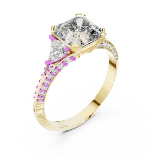 Symmetry Emerald and Trillion Three-Stone Solitaire Ring