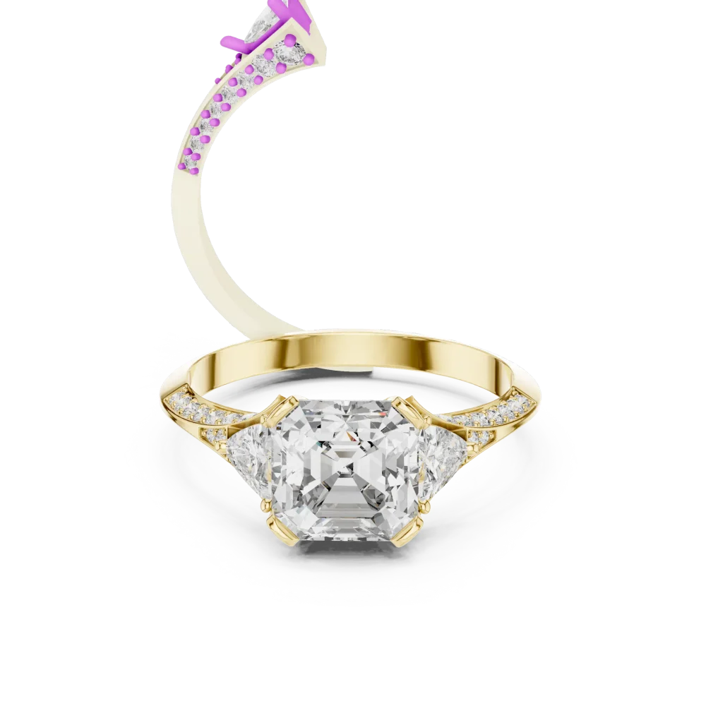 Symmetry Emerald and Trillion Three-Stone Solitaire Ring - Image 2