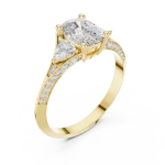 Ethereal Cushion and Trillion Three-Stone Pavé-Set Ring