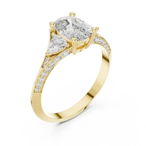 Ethereal Cushion and Trillion Three-Stone Pavé-Set Ring