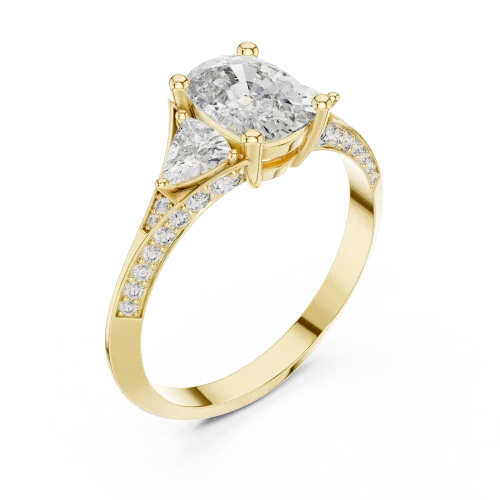 Ethereal Cushion and Trillion Three-Stone Pavé-Set Ring