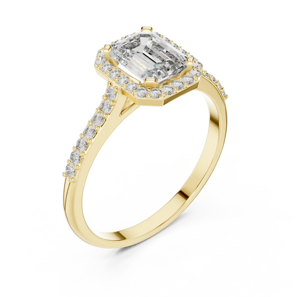 Discover the geometric beauty of this emerald cut halo ring. Featuring brilliant DIAMEUR lab-grown diamonds, this design is pure elegance. Shop now.