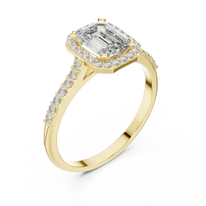 Ethereal Emerald Cut Halo Pavé-Set Solitaire Ring