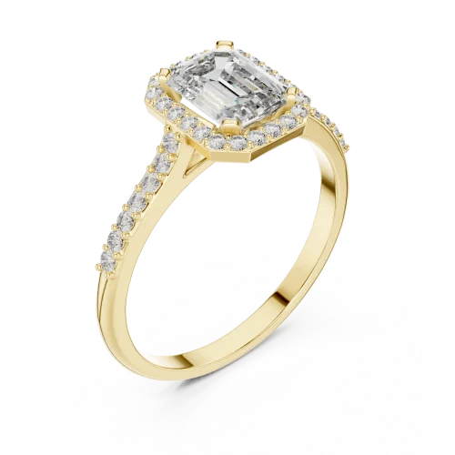 Ethereal Emerald Cut Halo Pavé-Set Solitaire Ring