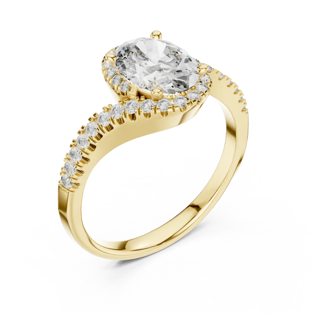Embrace timeless radiance with this oval-cut solitaire ring, featuring hand-set DIAMEUR diamonds in a modern, elegant design. Shop this masterpiece.