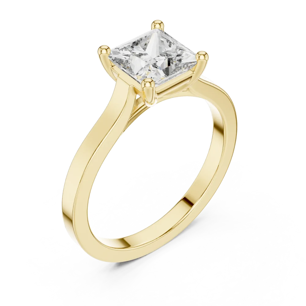 Discover the sharp, geometric brilliance of this princess cut solitaire engagement ring. Crafted for timeless elegance, shop our sustainable luxury.