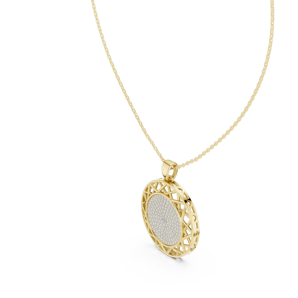 Luminary Round Pavé-Set Architectural Geometric Pendant - Image 2