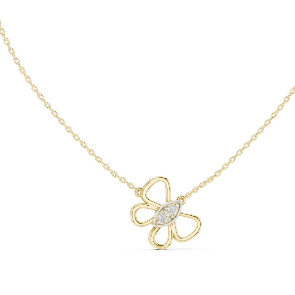 Discover the radiant beauty of our butterfly pendant, featuring brilliant-cut DIAMEUR diamonds. Elevate your collection with this sustainable masterpiece.