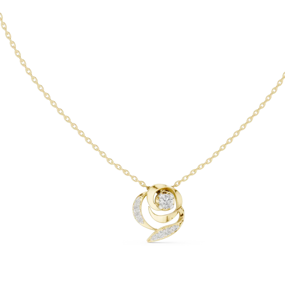 Experience modern elegance with this fluid, sculptural solitaire pendant. Featuring a brilliant DIAMEUR diamond, it defines luxury. Shop now.