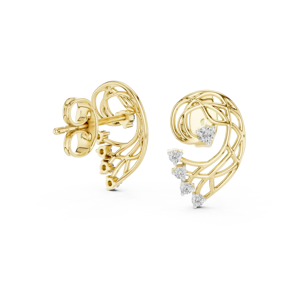 Ethereal Round Brilliant Architectural Silhouette Stud Earrings - Image 3