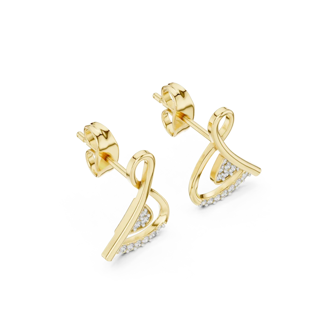 Discover the radiant allure of these fluid architectural stud earrings, featuring brilliant-cut DIAMEUR diamonds. Elevate your style today.