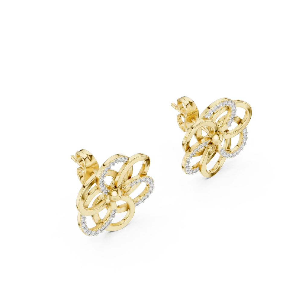 Discover the radiant allure of our floral pavé stud earrings. Expertly set with DIAMEUR lab-grown diamonds, these studs are a modern must-have. Shop now.