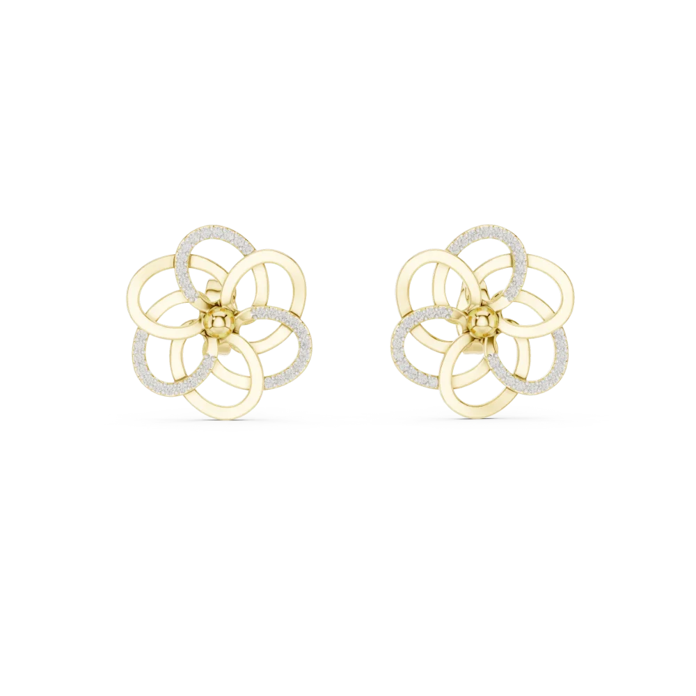 Ethereal Round Brilliant Pavé Floral Silhouette Stud Earrings - Image 2