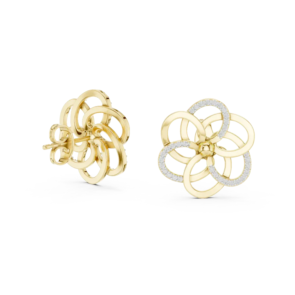 Ethereal Round Brilliant Pavé Floral Silhouette Stud Earrings - Image 3