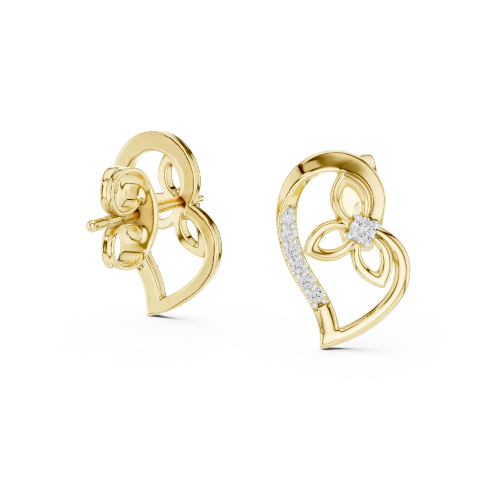 Ethereal Petal Silhouette Round Brilliant Diamond Stud Earrings - Image 3