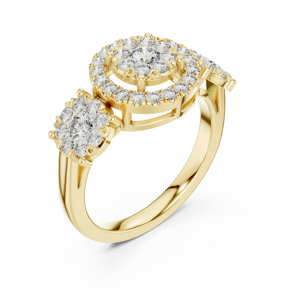 Discover the radiant beauty of our triple cluster statement ring. Crafted with premium DIAMEUR diamonds, this modern design defines luxury. Shop now!
