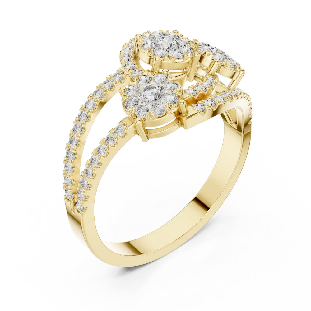 Adorn your hand with the brilliance of this three-stone cocktail ring, featuring shimmering DIAMEUR lab-grown diamonds. Elevate your style today.