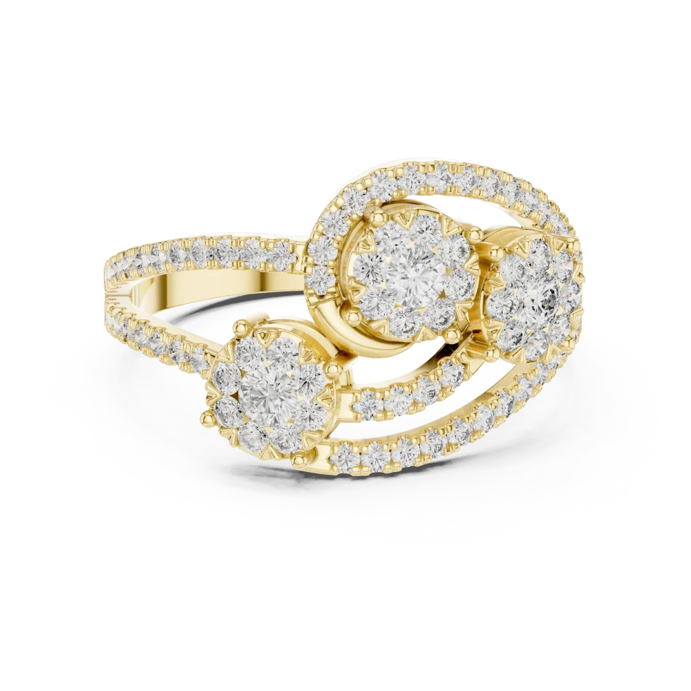 Luminary Round Brilliant Pavé-Set Three Stone Cocktail Ring - Image 2