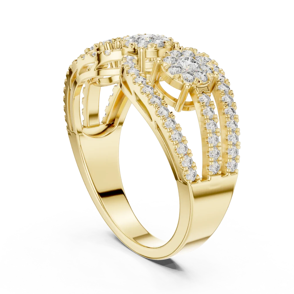 Luminary Round Brilliant Three Stone Statement Cocktail Ring - Image 3
