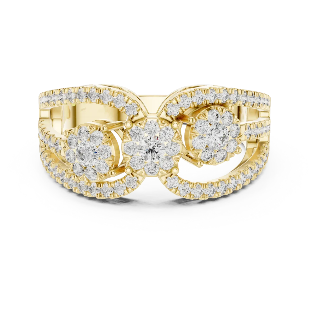 Luminary Round Brilliant Three Stone Statement Cocktail Ring - Image 2