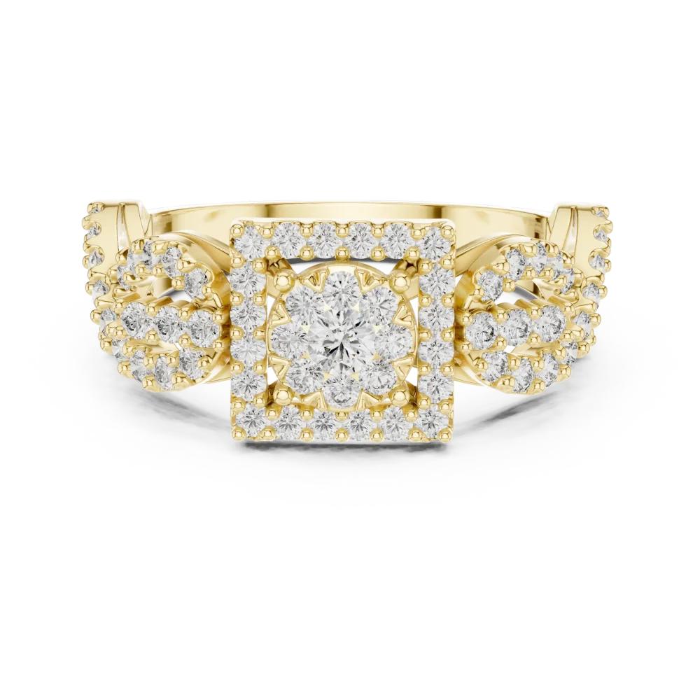 Luminary Round Brilliant Geometric Pavé-Set Cocktail Ring - Image 2