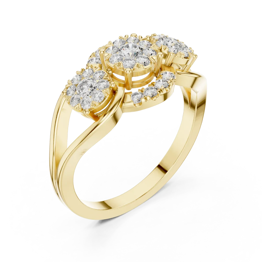 Adorn your hand with the brilliance of this triple-cluster DIAMEUR DIAMEUR diamond ring. Discover the perfect fusion of modern luxury and craft.